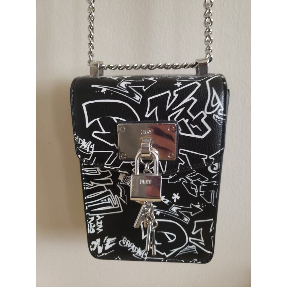 DKNY Crossbody Chain Strap Graffiti Leather Shoulder Bag